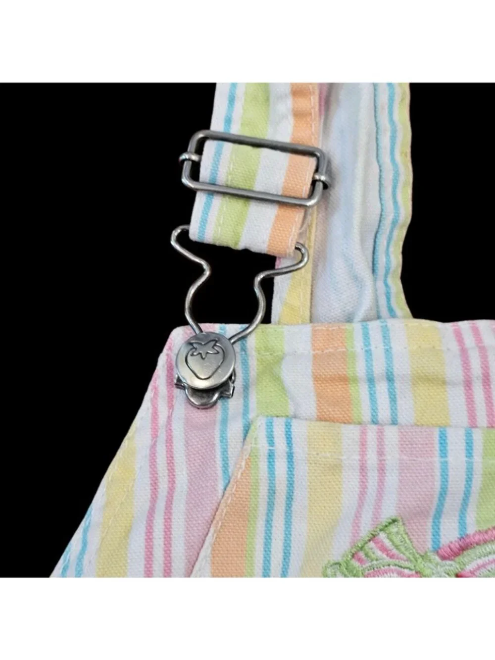 Y2K Vtg Strawberry‎ Shortcake Bib Overall Dress Denim Rainbow Striped Sz 5
